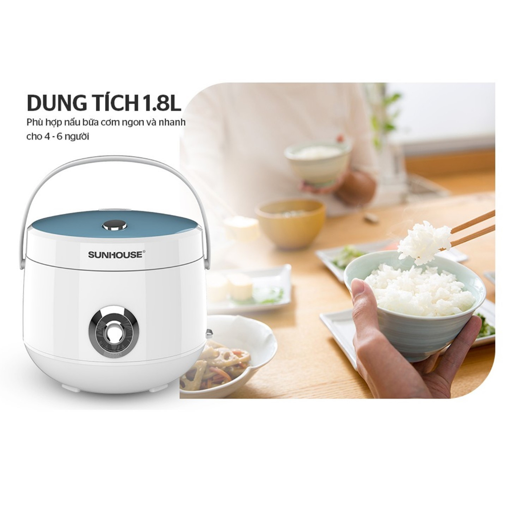 Nồi cơm điện 1.8L Sunhouse SHD8606 công suất 700W nấu nhanh chín đều Hàng chính hãng-KIMBAO