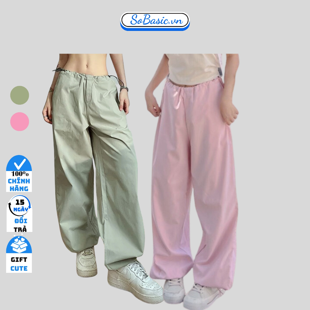 Quần dù ống rộng thiết kế dây rút eo nam nữ Sobasic phong cách slow pants kiểu jogger năng động