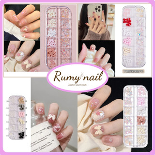 Charm nơ mix ngọc trai - Khay phụ kiện trang trí nail