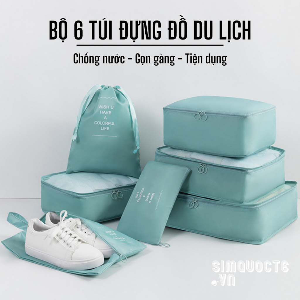 Bộ túi đựng đồ du lịch 06 món đựng quần áo, đồ lót vải chống thấm nước cao cấp nhiều kích cỡ xếp vali gọn gàng TDL28