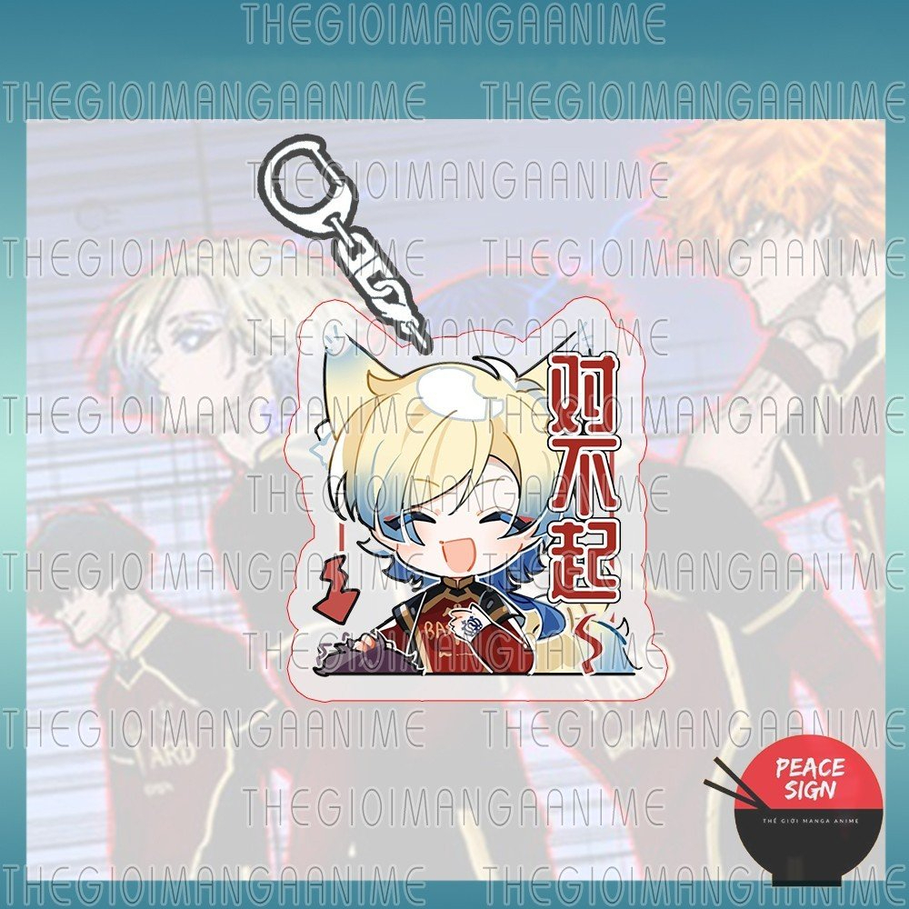 Móc khóa BLUE LOCK  ver Tai chữ in hình anime chibi treo chìa khóa mica trong acrylic quà tặng dễ thương
