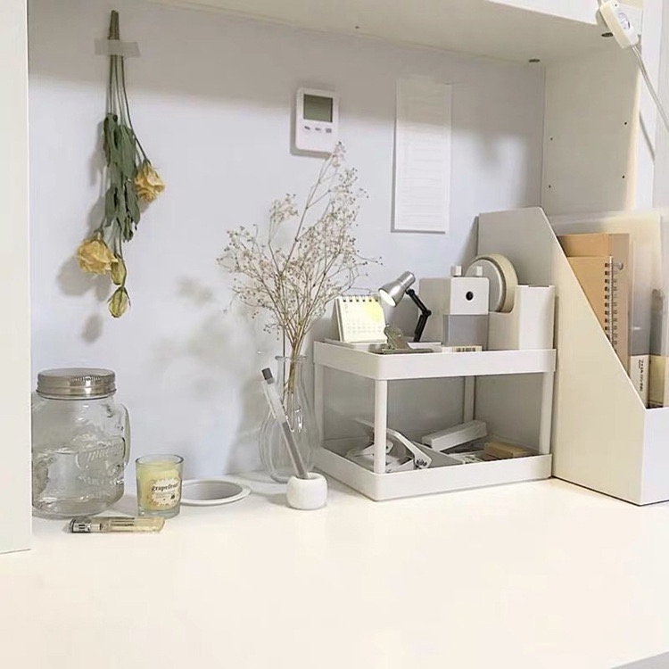 Kệ trắng 2 tầng decor bàn học phong cách Hàn Quốc