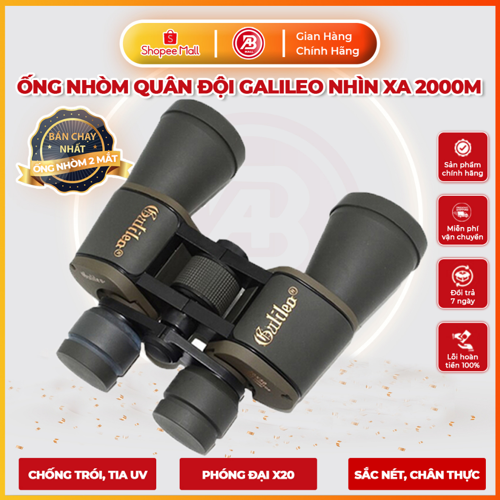 Ống Nhòm 2 Mắt KAW Galileo 20x50, Nhìn Xa Đến 2KM, Độ Phóng Đại 20 Lần