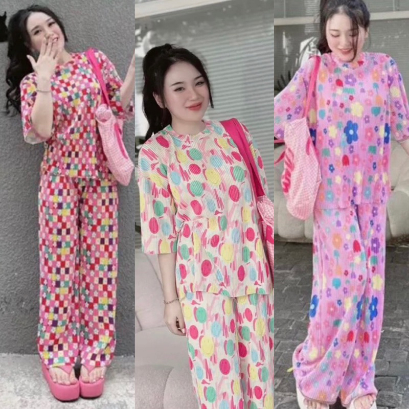 Set Bộ Xốp Hoạt Hình In 3D Áo Phông Tay Ngắn + Quần Ống Xuông