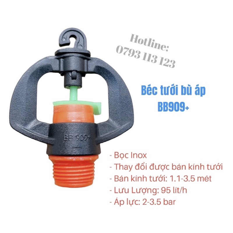 10 Béc tưới phun mưa bù áp BB-909BA-G, chỉnh được bán kính tưới, chuyên tưới gốc hoa màu, cây ăn trái