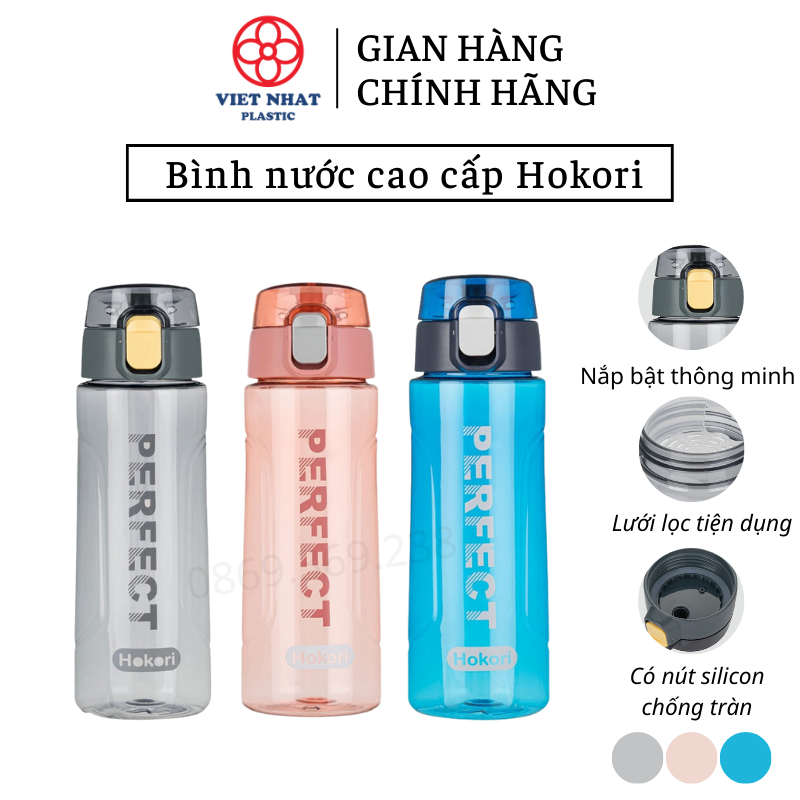 Bình nước thể thao 700ml Perfect Hokori, Bình nước học sinh trong suốt có dây xách hàng cao cấp - Việt Nhật Plastic HN