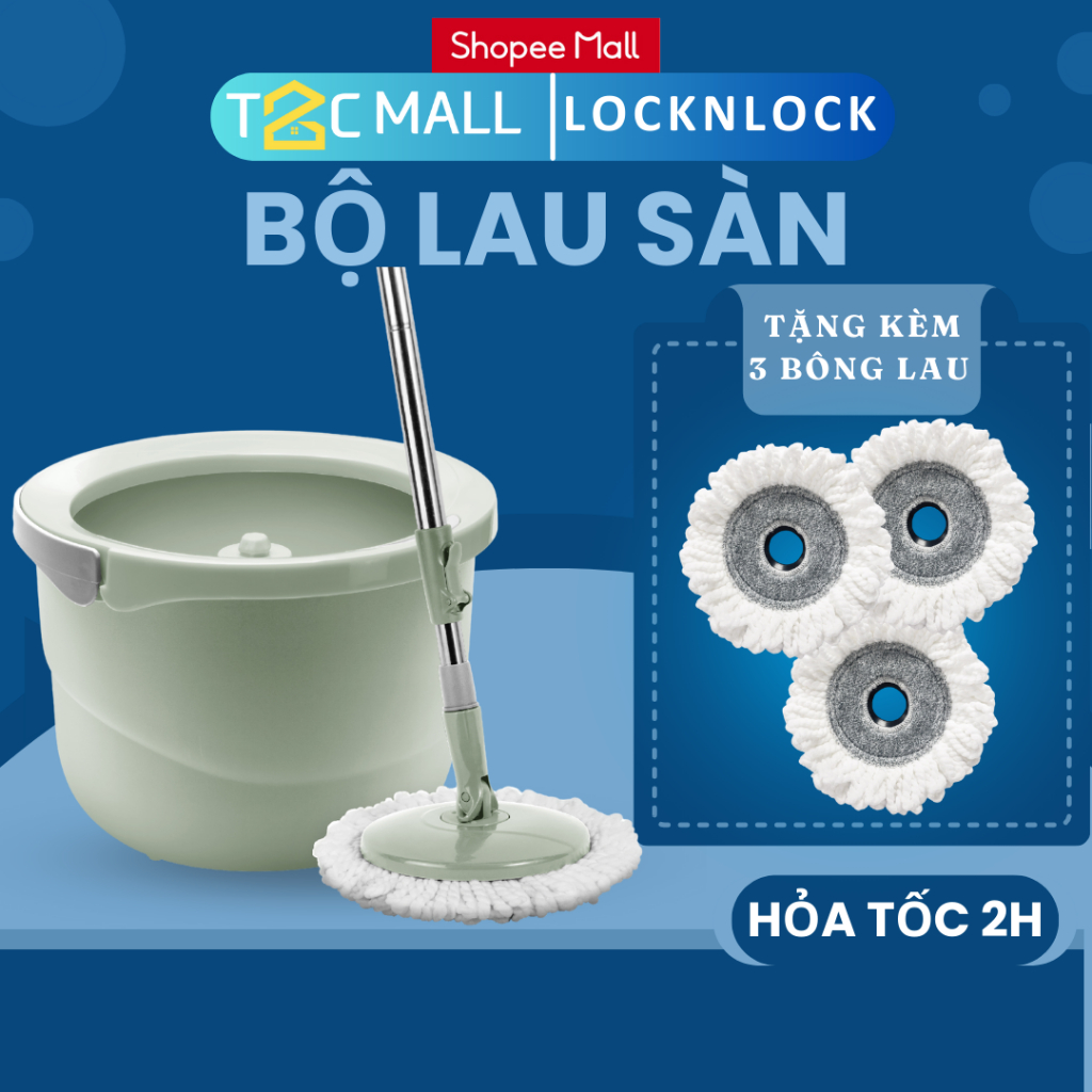 Bộ Cây Lau Nhà Xoay 360 độ LocknLock - Tự Vắt Thông Minh  - 4 Bông Lau - MINI SPIN MOP ETM498MITS2 T2Cmall