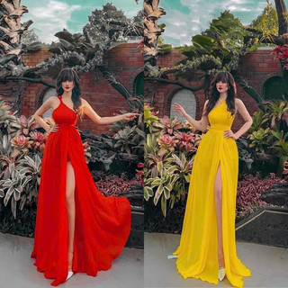 gv13- đầm maxi yếm Đan lưng, chất voan