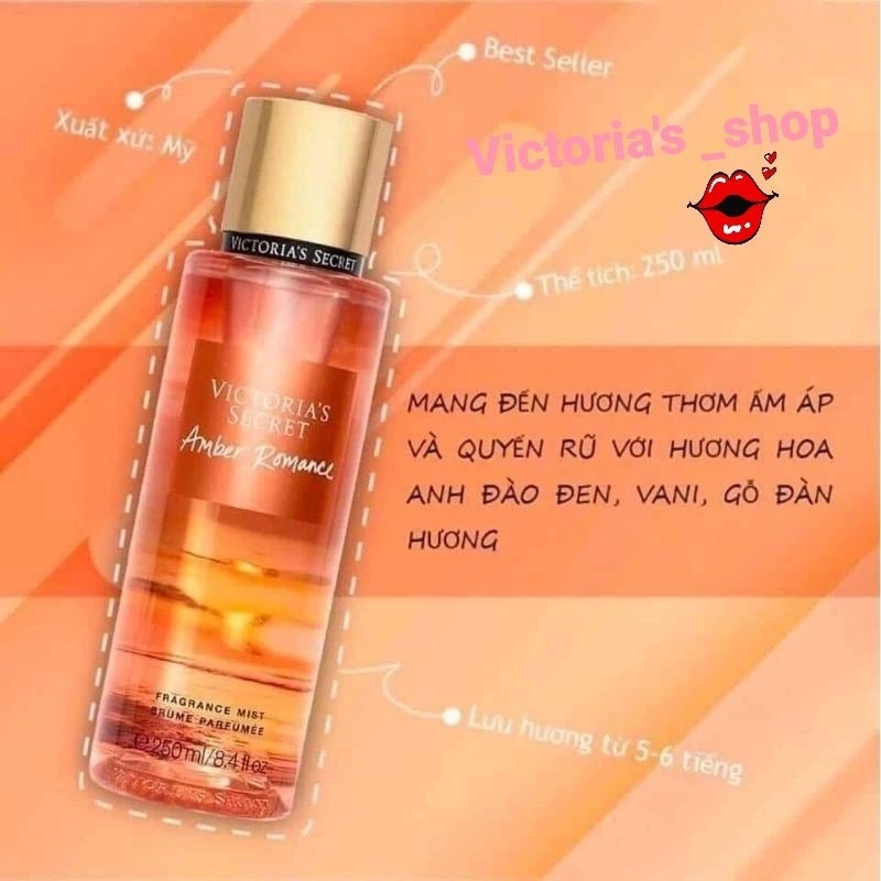 Xịt thơm toàn thân body Victoria's secret mùi Amber Romance 250ml ngọt ngào lãng mạng