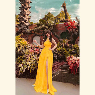 gv13- đầm maxi yếm Đan lưng, chất voan