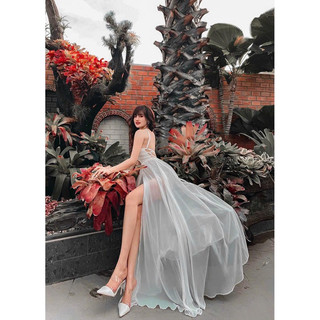 gv13- đầm maxi yếm Đan lưng, chất voan