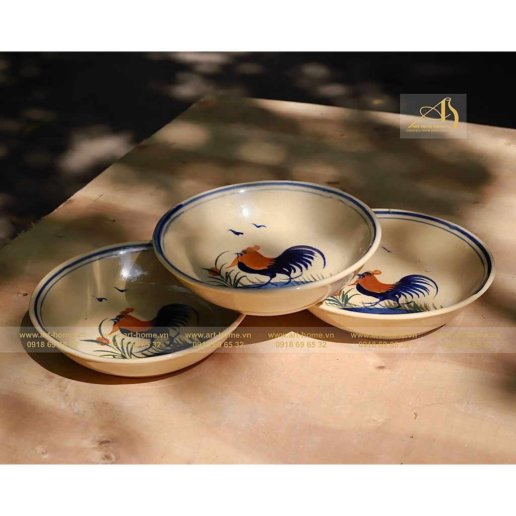 Combo 2 đĩa gà trống lòng sâu, theo phong cách cổ xưa, đường kính 20cm