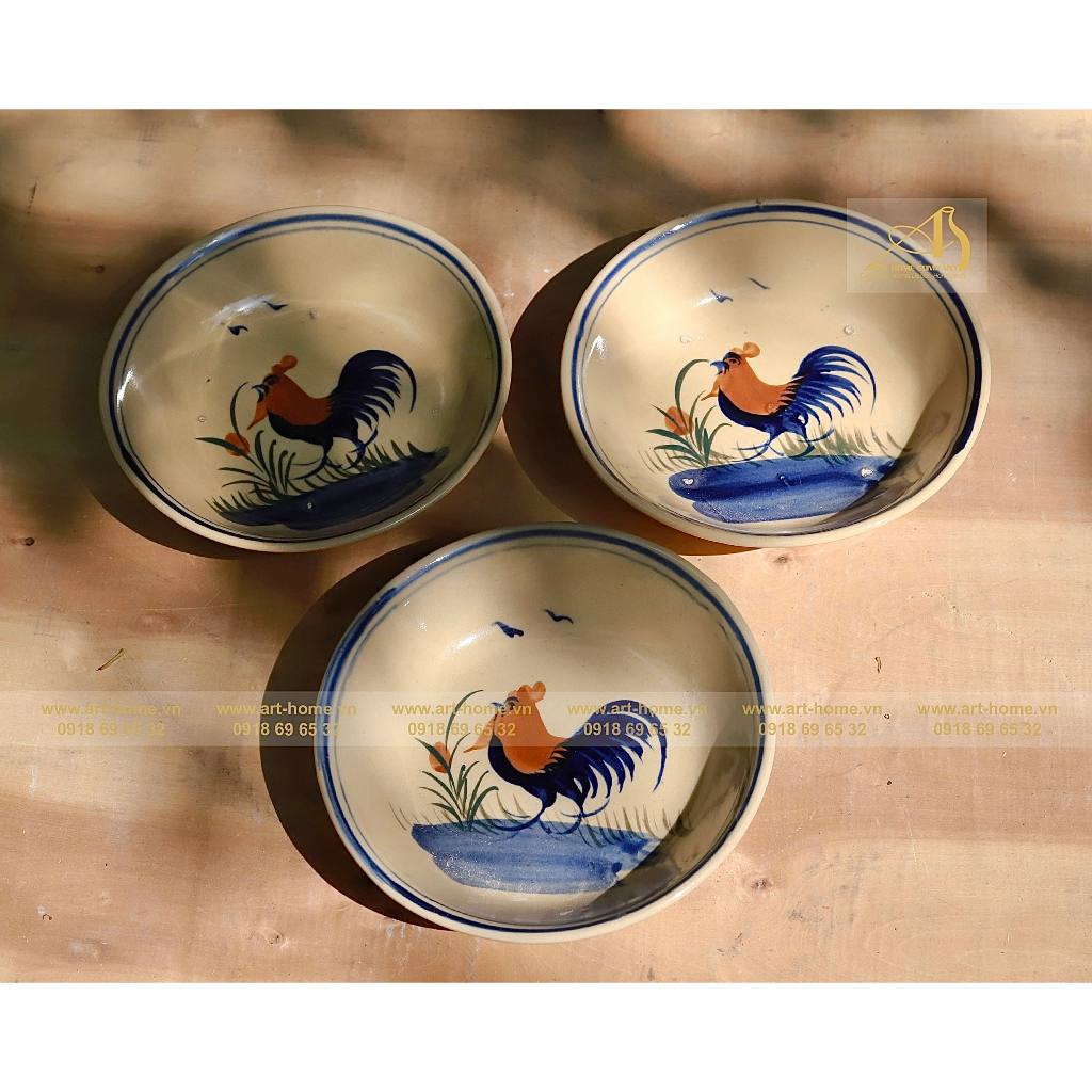 Combo 2 đĩa gà trống lòng sâu, theo phong cách cổ xưa, đường kính 20cm
