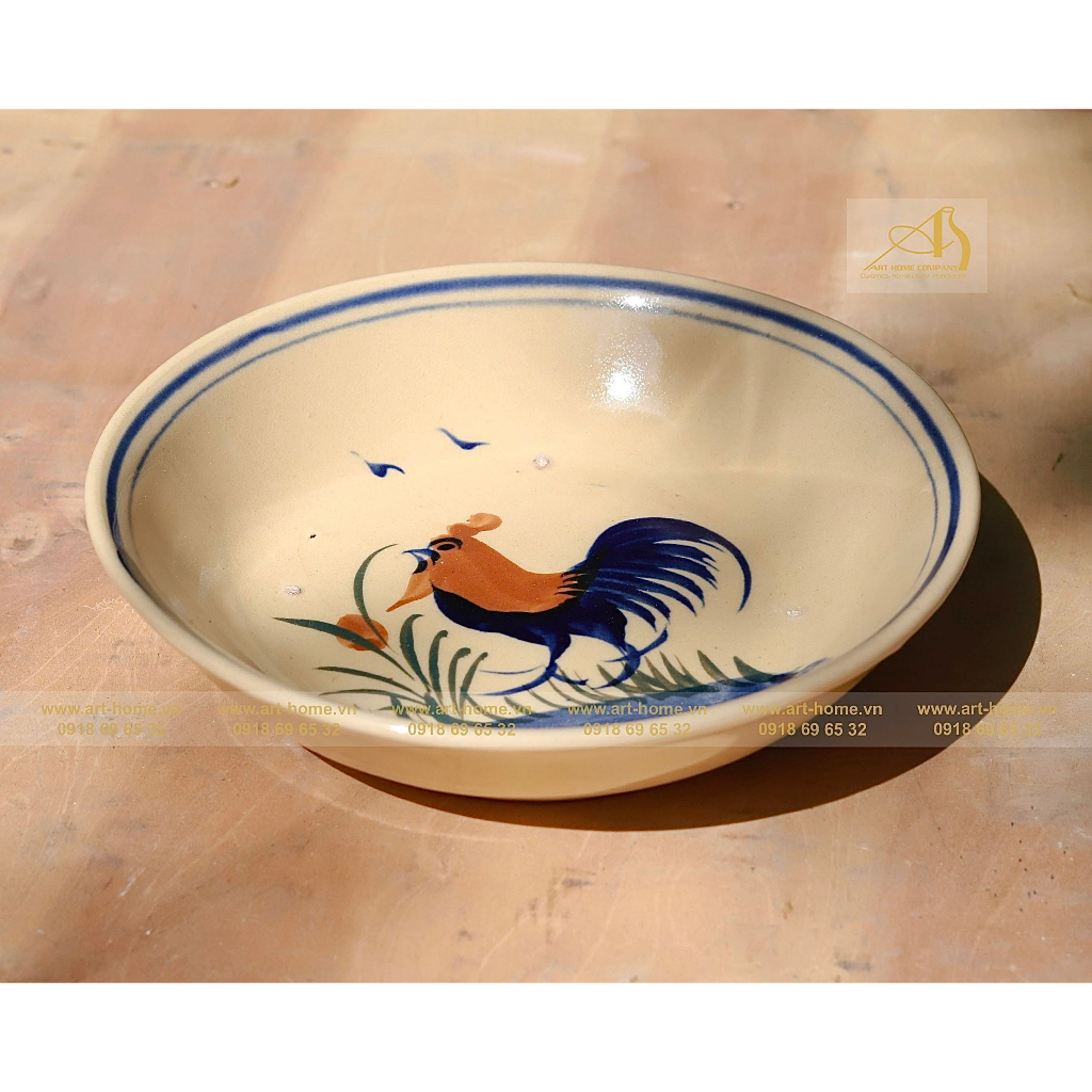 Combo 2 đĩa gà trống lòng sâu, theo phong cách cổ xưa, đường kính 20cm