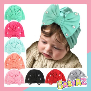 Nón tuban nơ đính ngọc cho bé gái, mũ turban nơ vuông trùm đầu cho bé