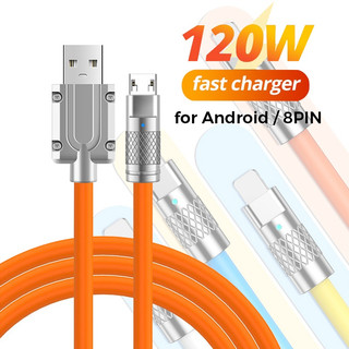 Dây cáp sạc nhanh 120W Béo bằng hợp kim kẽm silicon công micro USB type c cho Phone Android cáp báo đèn [Cáp-120W/Béo]