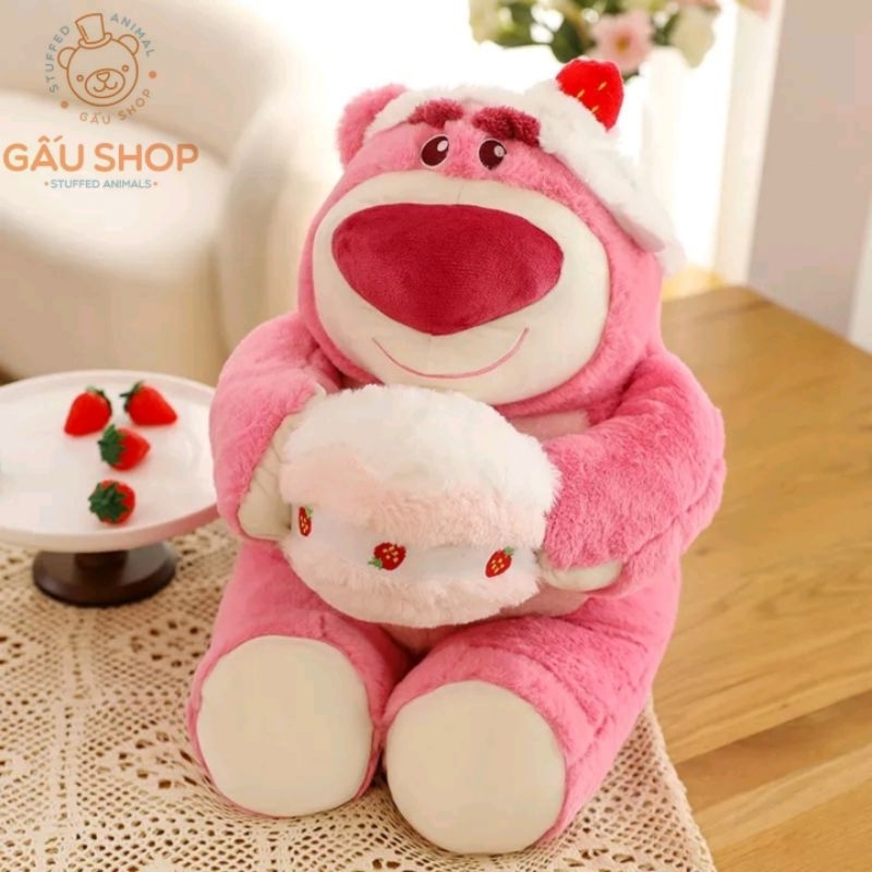 Gấu bông ❤️ Gấu dâu ❤️ Gấu Lotso ngồi ôm dâu hàng nhập cao cấp có mùi thơm bông mịn ú nu dễ thương mềm mại !! FREESHIP