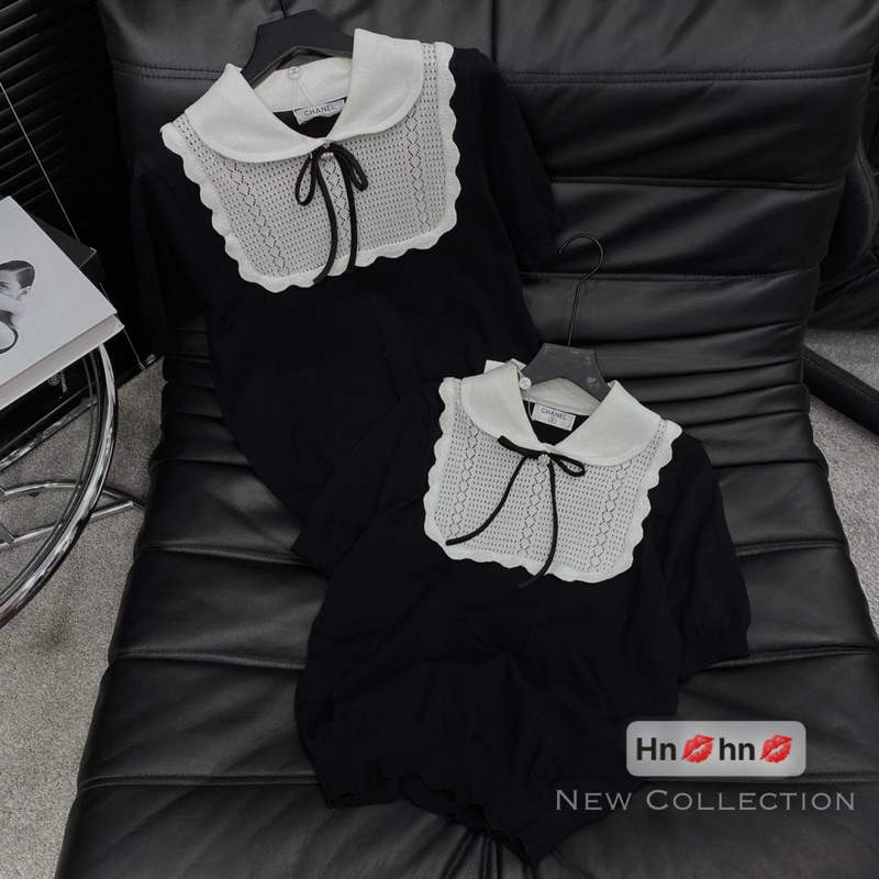 Áo len cổ bèo nơ nữ tiểu thư