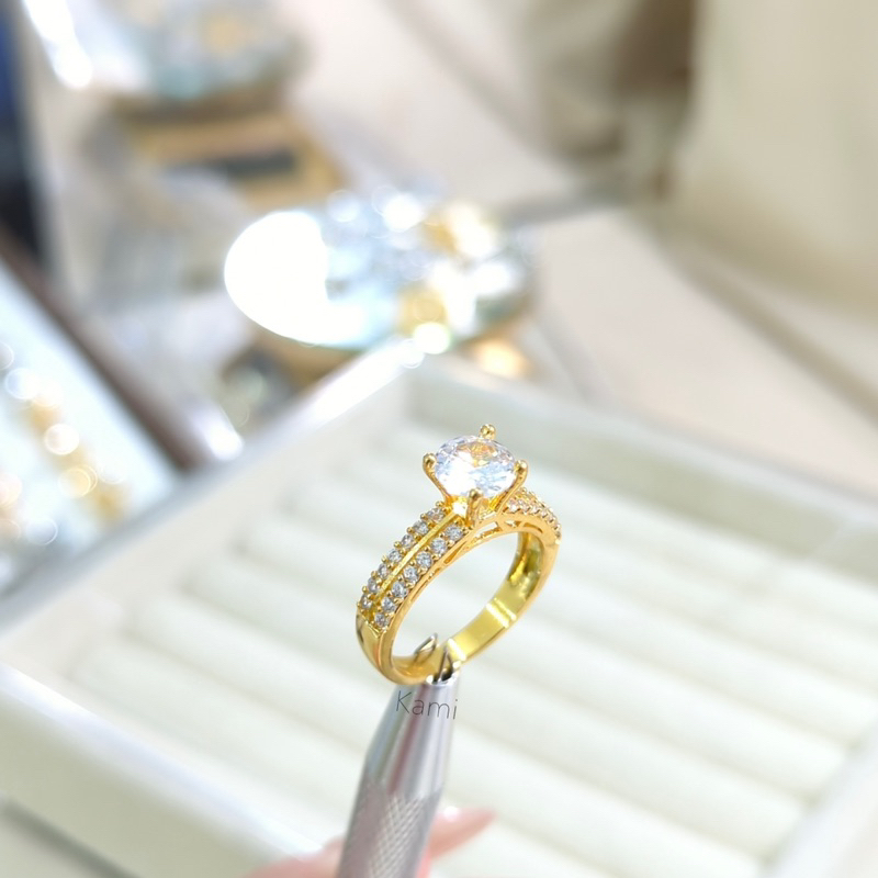 Nhẫn hột cao mạ vàng hột tấm siêu sáng Kami N431
