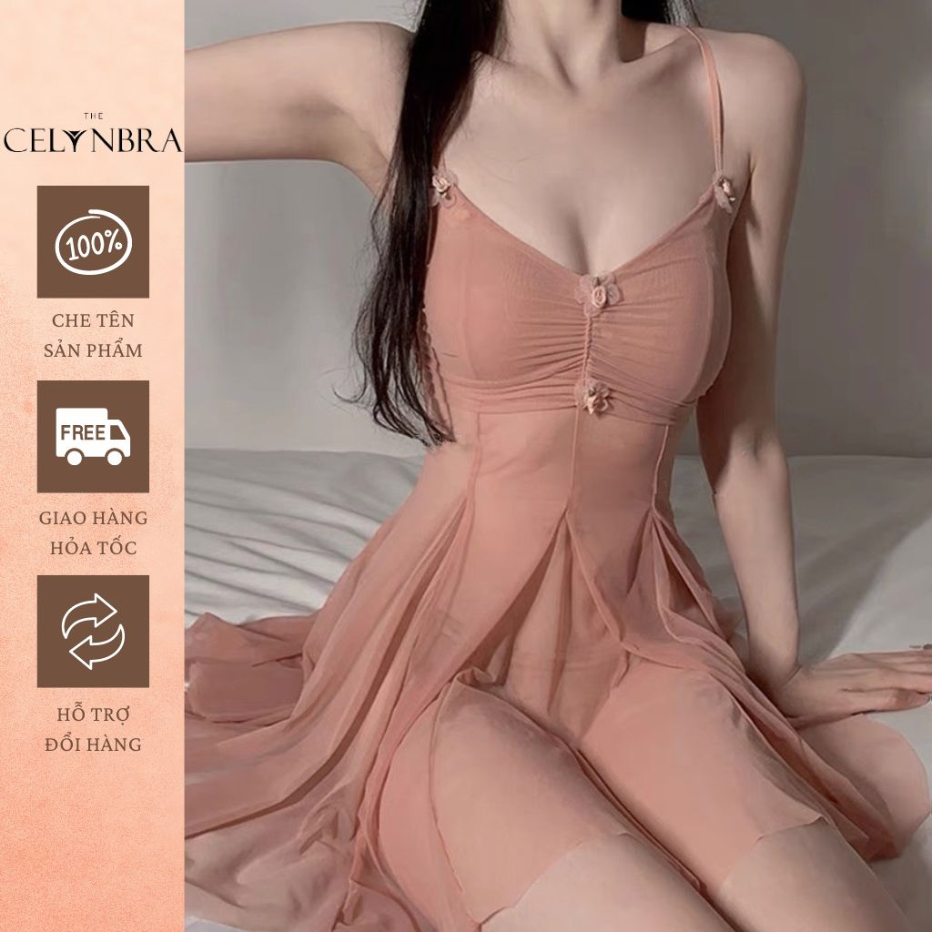 Váy ngủ voan xuyên thấu gợi cảm phối hoa sexy THE CELYNBRA - V102
