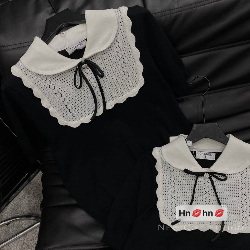 Áo len cổ bèo nơ nữ tiểu thư