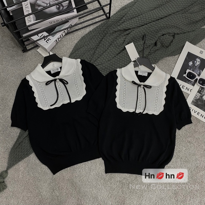 Áo len cổ bèo nơ nữ tiểu thư