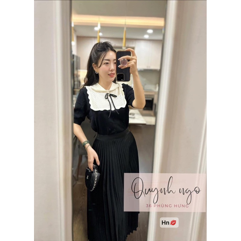 Áo len cổ bèo nơ nữ tiểu thư