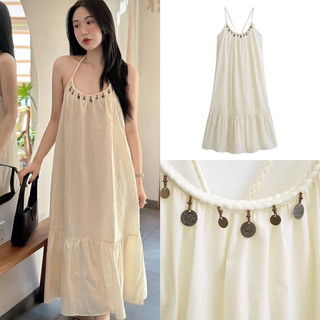 Đầm hai dây trắng đuôi cá hàng TQ