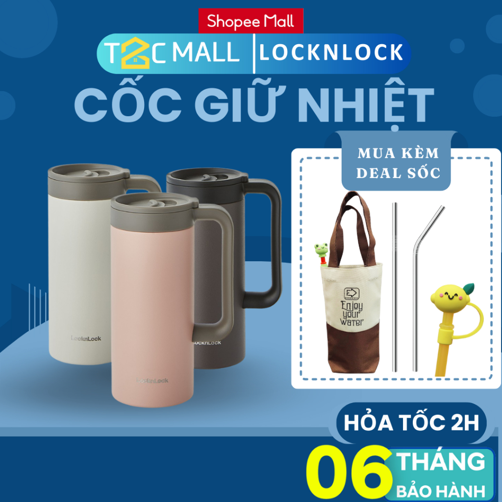 Ly Giữ Nhiệt Có Quai LocknLock 473ML Nắp Trượt Đóng Mở, Cốc giữ nhiệt Lock&Lock LHC4247 - T2Cmall