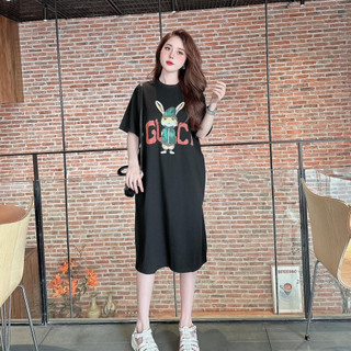 Váy thun dáng dài, đầm suông bầu chất cotton Gemmy Shop in hình Thỏ