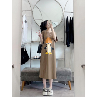 Váy thun dáng dài, đầm suông bầu chất cotton Gemmy Shop in hình Vịt