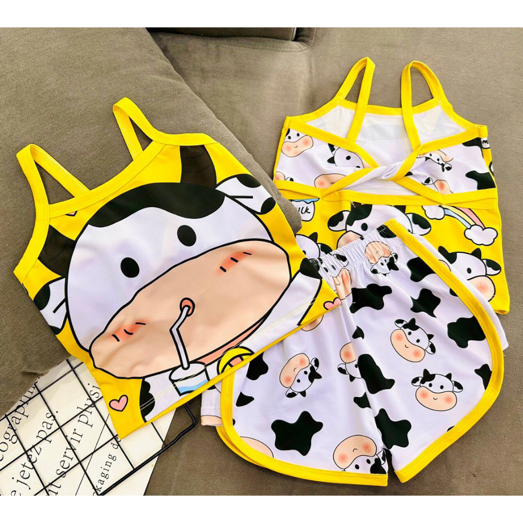 Combo 4 Bộ đồ 2 dây bé gái chuyển nhiệt 4 màu 4 hình cho bé từ 6kg đến 30kg.GN015.