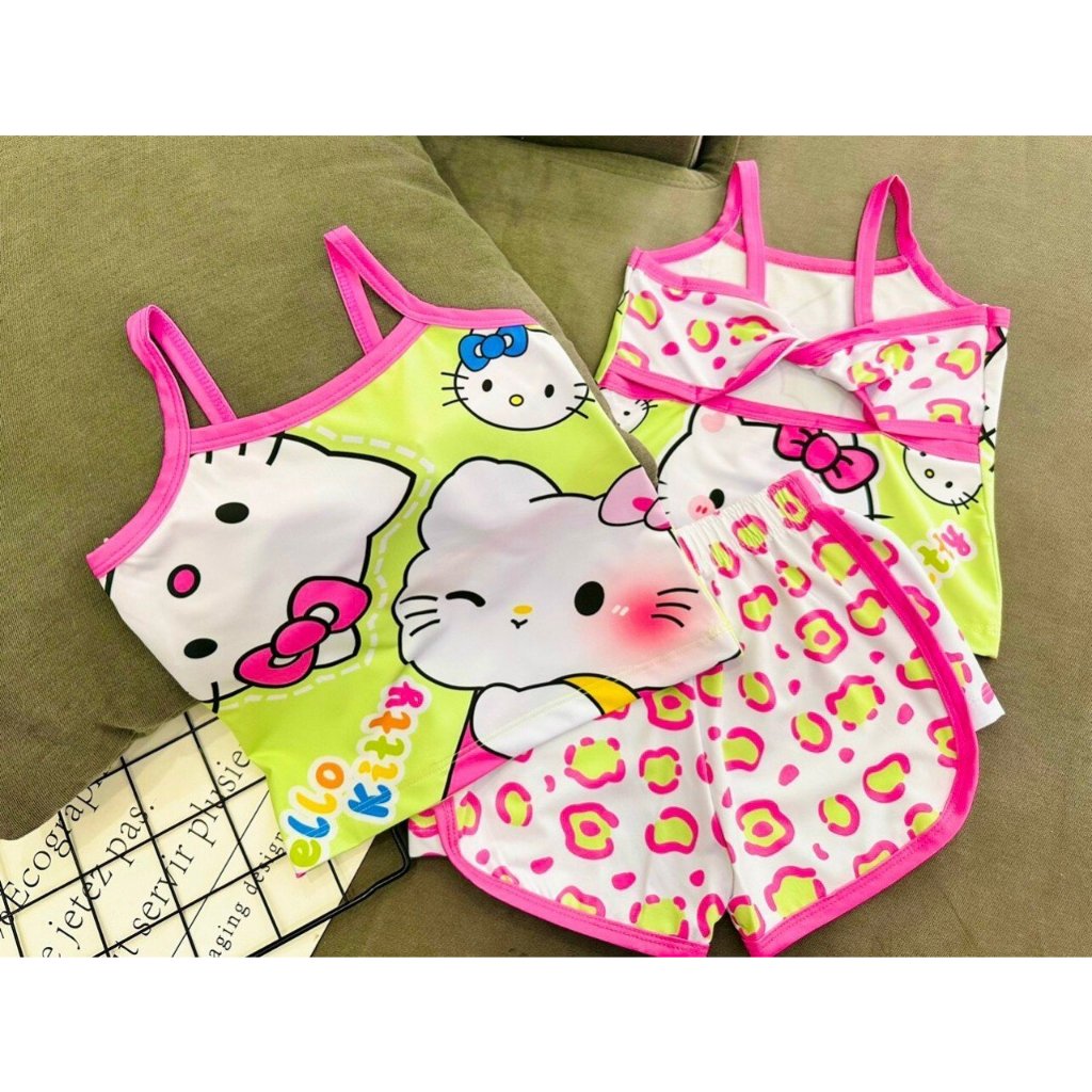 Combo 4 Bộ đồ 2 dây bé gái chuyển nhiệt 4 màu 4 hình cho bé từ 6kg đến 30kg.GN015.