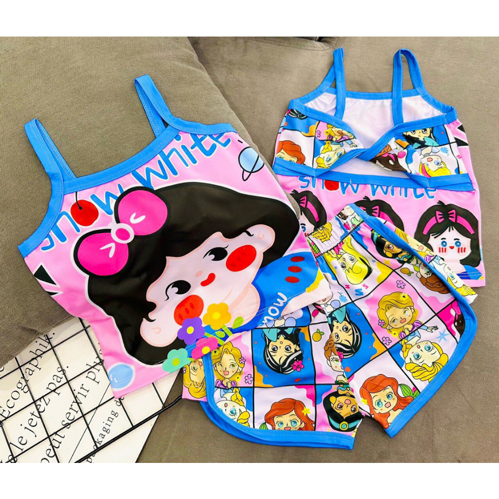 Combo 4 Bộ đồ 2 dây bé gái chuyển nhiệt 4 màu 4 hình cho bé từ 6kg đến 30kg.GN015.