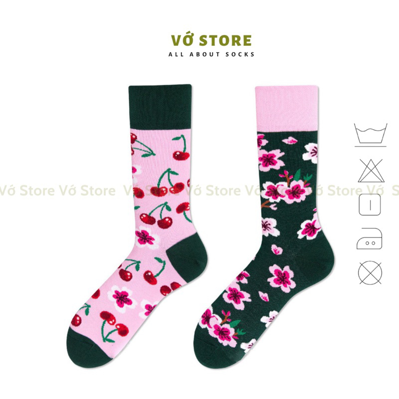 Tất(vớ) Nam Nữ Mix&Match họa tiết CHERRY BLOSSOM chất liệu cotton mềm mại