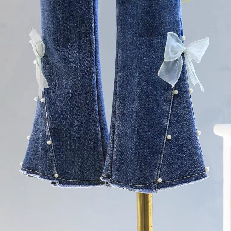 Quần jean Loe ống nơ Đính Ngọc HOTTREN 2023 cho bé 18-50kg