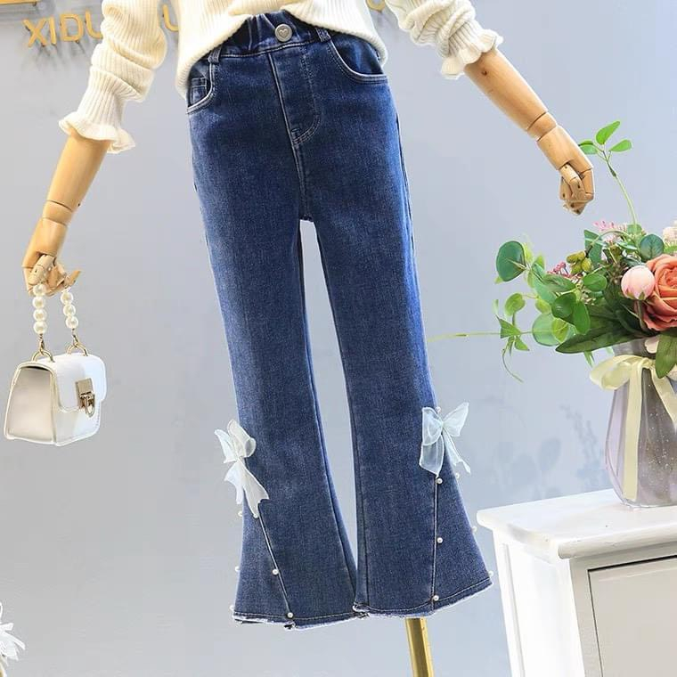 Quần jean Loe ống nơ Đính Ngọc HOTTREN 2023 cho bé 18-50kg