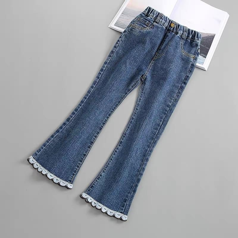 Quần jean bé gái loe ống phối Ren Nơ Kẻ siêu HOT cho bé size từ 18kg - 50kg