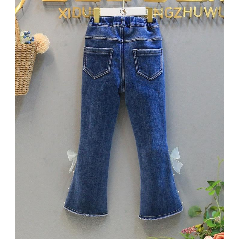 Quần jean Loe ống nơ Đính Ngọc HOTTREN 2023 cho bé 18-50kg