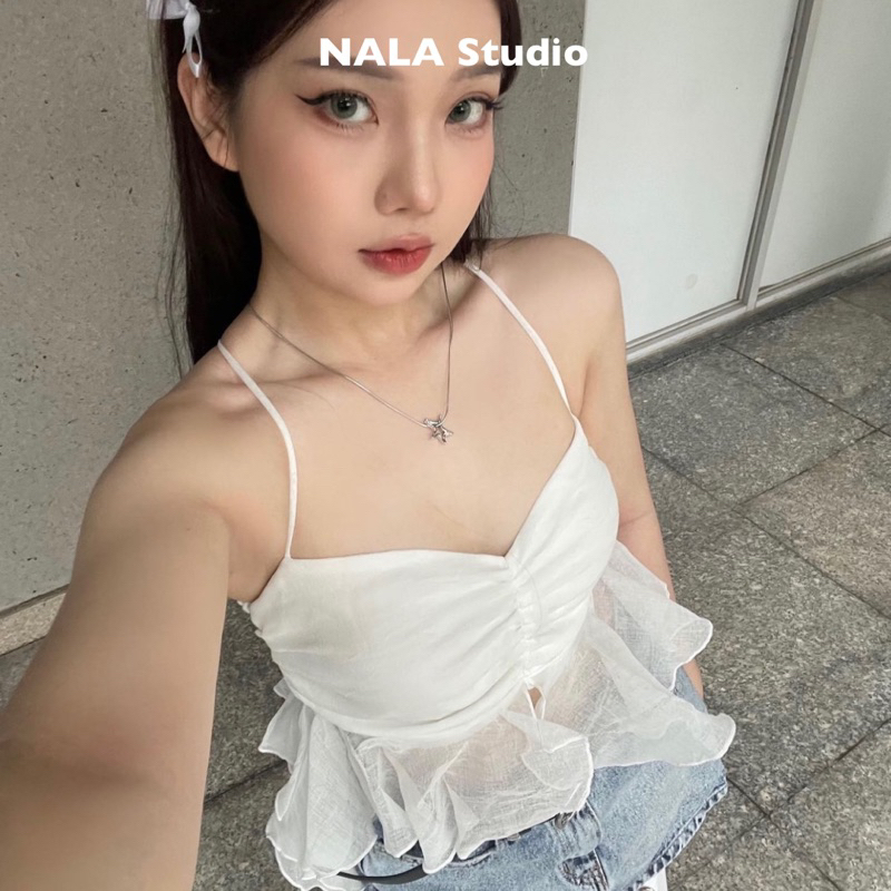 Áo hai dây tua rua xòe cúp ngực sexy vải tơ ôm body NALA Studio