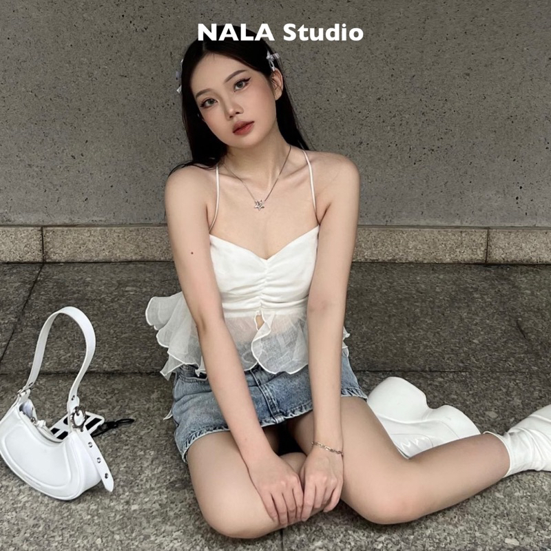 Áo hai dây tua rua xòe cúp ngực sexy vải tơ ôm body NALA Studio