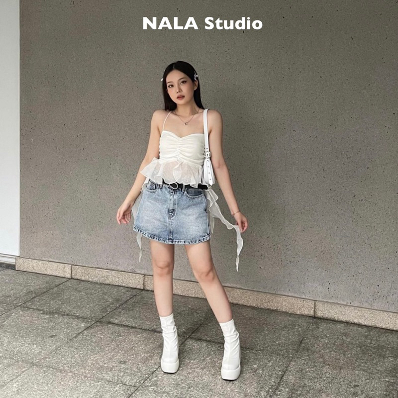 Áo hai dây tua rua xòe cúp ngực sexy vải tơ ôm body NALA Studio