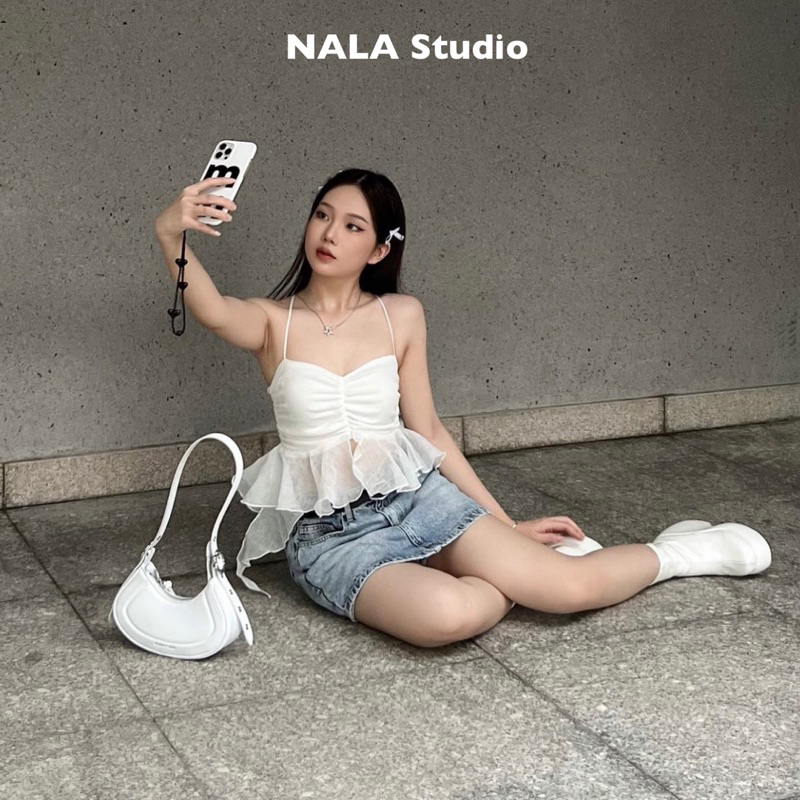 Áo hai dây tua rua xòe cúp ngực sexy vải tơ ôm body NALA Studio