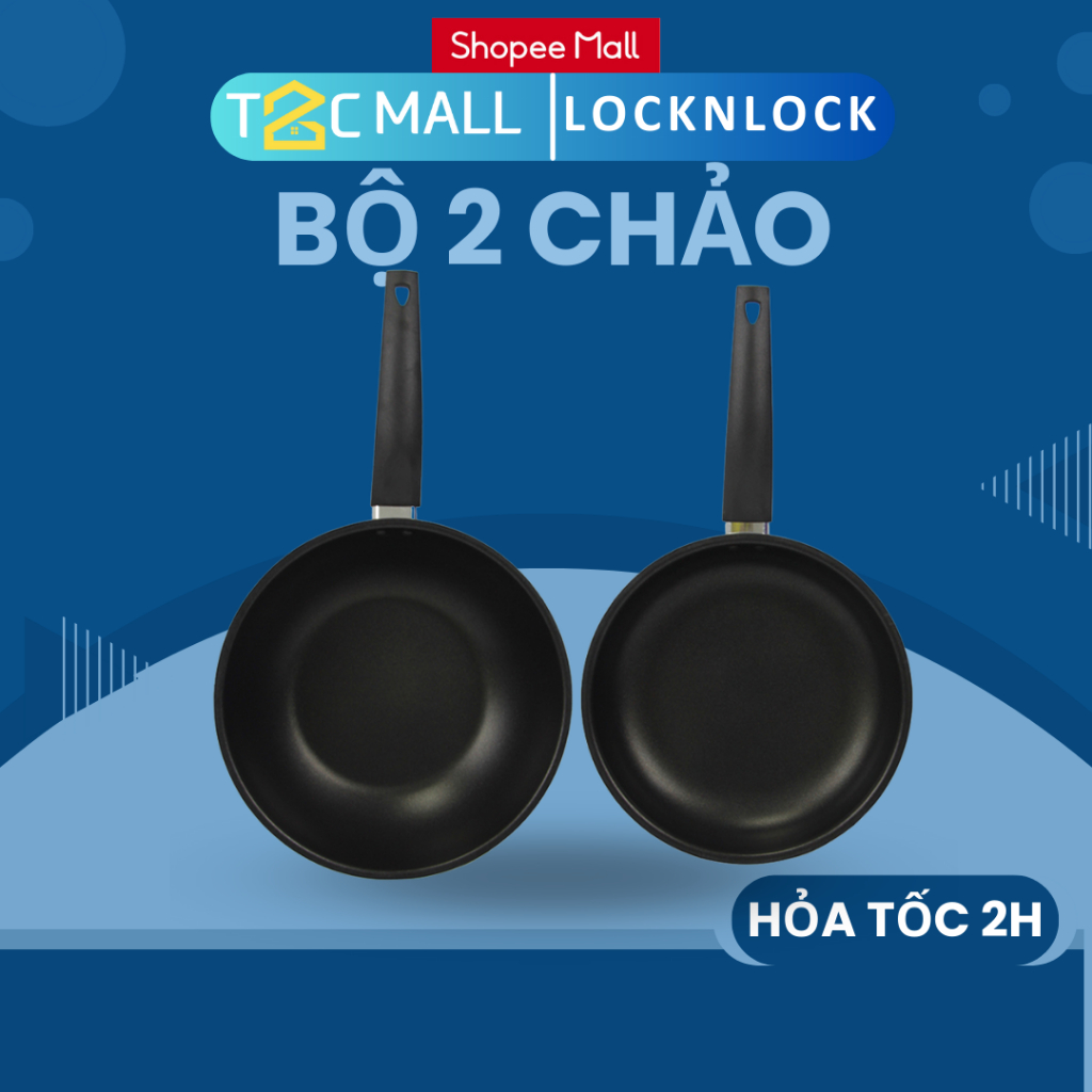 Bộ 2 Chảo sâu lòng Chống Dính LocknLock ( Không dùng cho bếp từ) Easy Frypan 2P Lock&Lock LEY1243S2 - T2Cmall