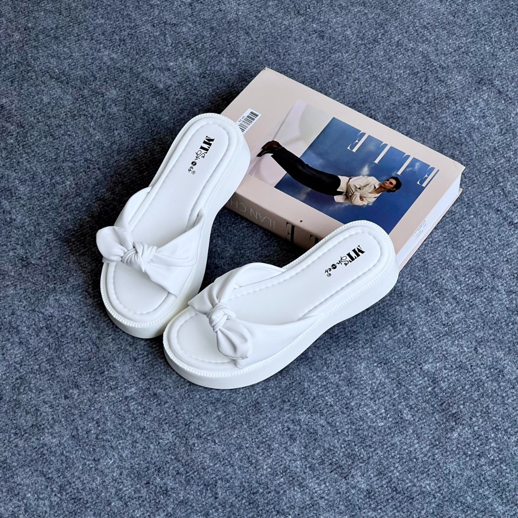 Dép bánh mỳ nữ quai chéo nơ 3cm MT539