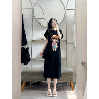 Váy thun dáng dài, đầm suông bầu chất cotton Gemmy Shop in hình Cô gái