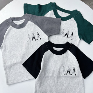 [ÁO CROPTOP THUN GÂN] PHỐI TAY ÁO HÌNH LOGO [TAC KE HOA]