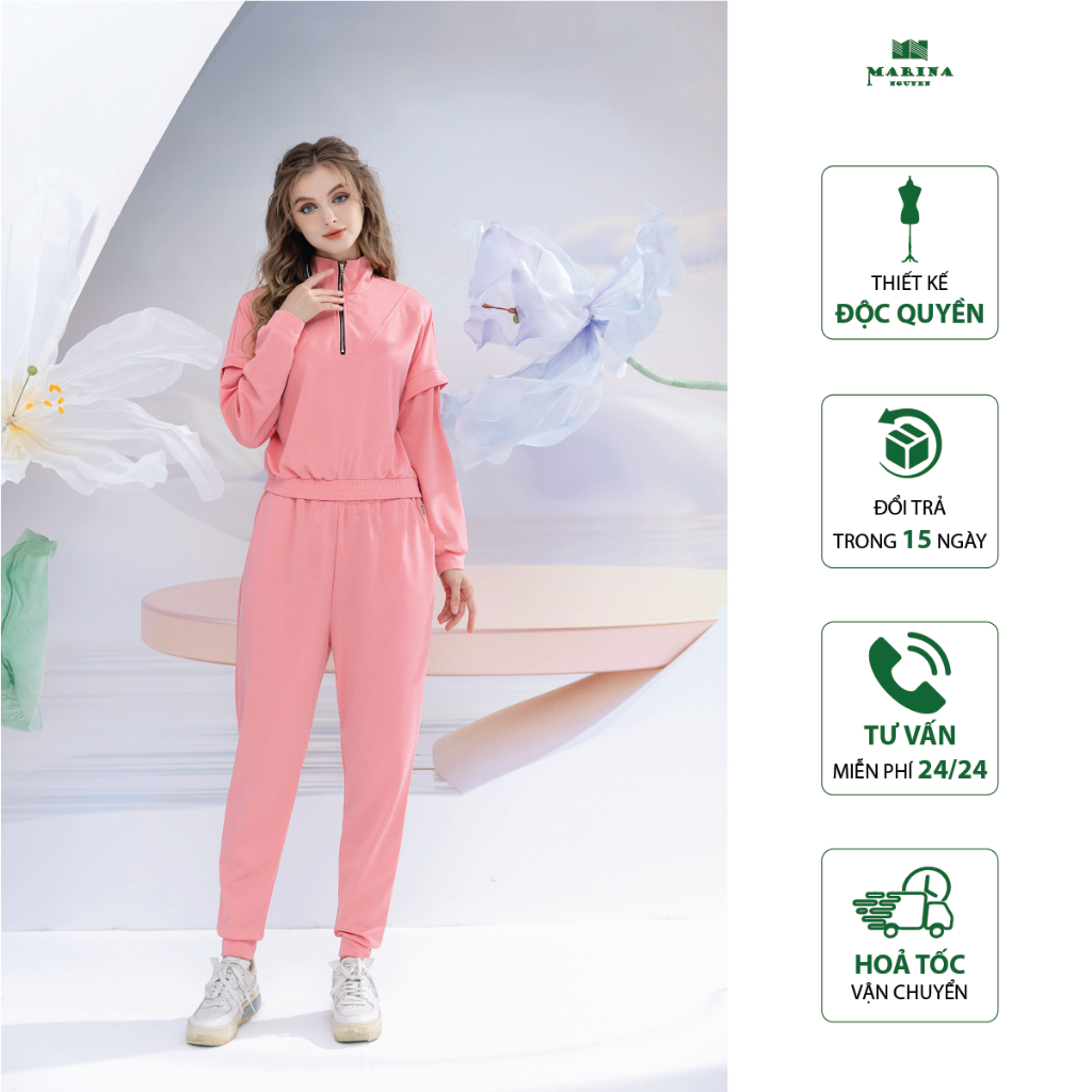 Bộ Đồ Thu Đông Nữ MARINA NGUYỄN Thiết Kế Dài Tay, Kiểu Dáng Trẻ Trung, Chất Liệu Cotton Lụa Mềm Mịn - 822010