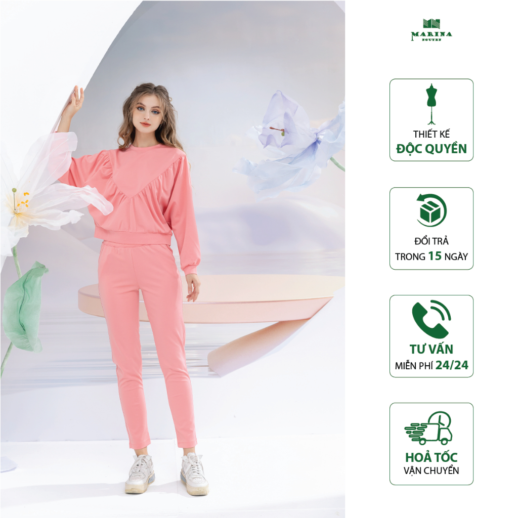 Bộ Đồ Thu Đông Nữ MARINA NGUYỄN Thiết Kế Dài Tay, Kiểu Dáng Trẻ Trung, Chất Liệu Cotton Lụa Mềm Mịn - 822011