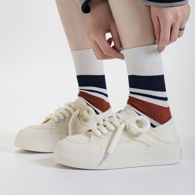 Sục đạp gót thể thao mix dây thừng màu sữa